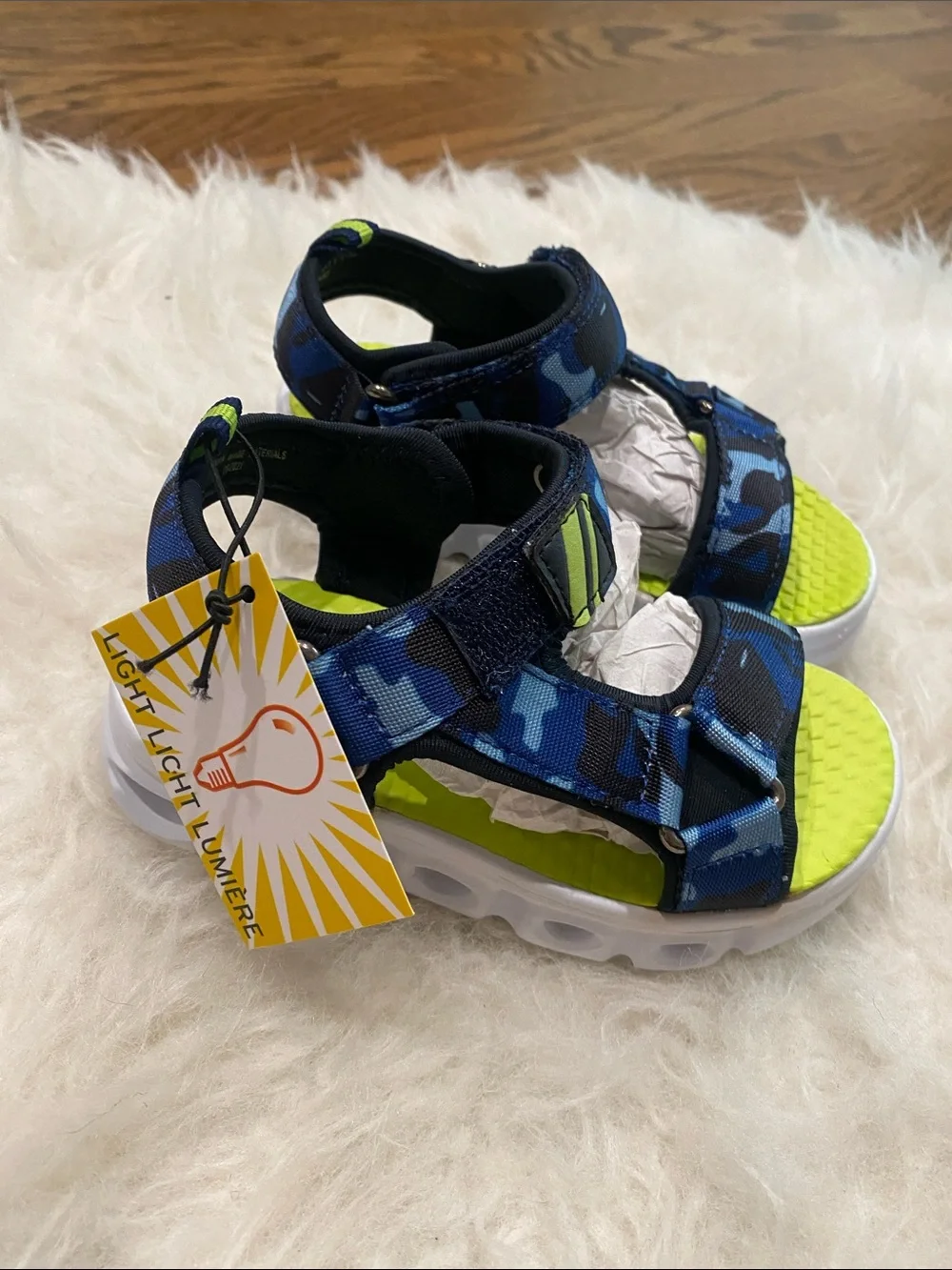 New! Kids Sandals Sprox - Blue Camo with Neon Green sz8-8.5